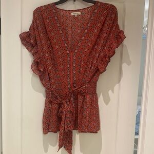 Orange Floral V-Neck Women's Blouse